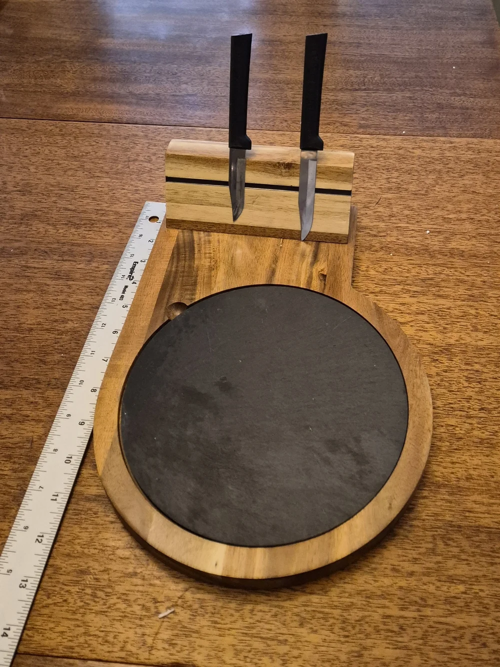 Acacia Wood Cheese Board with Black Slate Removable  Insert & Magnet Knife Hold